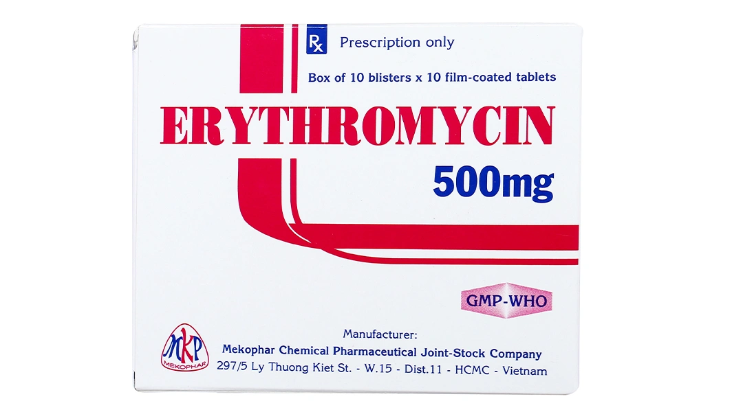 Erythromycin Mekophar 500mg trị nhiễm khuẩn đường hô hấp, da, mô mềm (10 vỉ x 10 viên) - 1