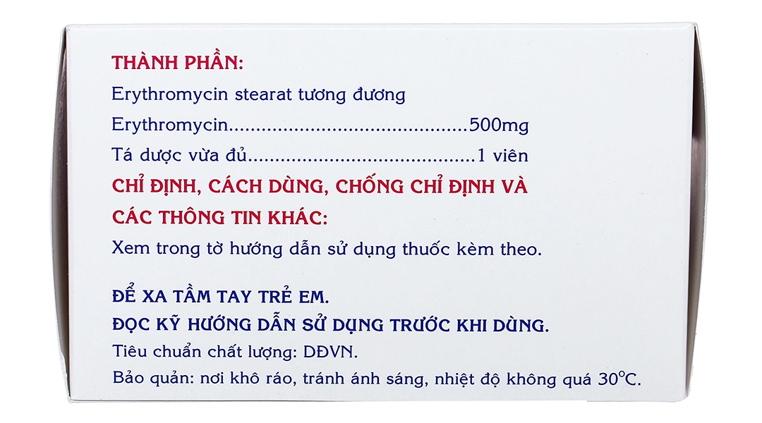 Erythromycin Mekophar 500mg trị nhiễm khuẩn đường hô hấp, da, mô mềm (10 vỉ x 10 viên) - 2