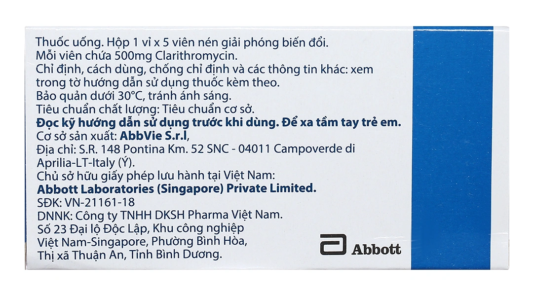 Klacid MR 500mg trị các nhiễm khuẩn do vi khuẩn nhạy cảm (1 vỉ x 5 viên) - 1