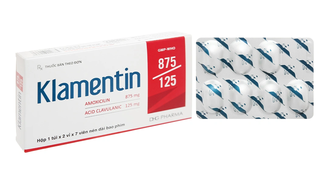 Klamentin 875/125 trị nhiễm khuẩn đường hô hấp trên và dưới (2 vỉ x 7 viên) - 
