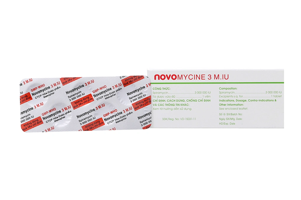 Novomycine 3 M.IU trị nhiễm khuẩn da, đường hô hấp (2 vỉ x 5 viên) - 1