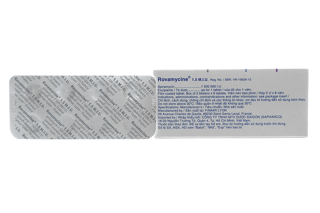 Rovamycine 1.5MIU trị nhiễm khuẩn (2 vỉ x 8 viên) - 1