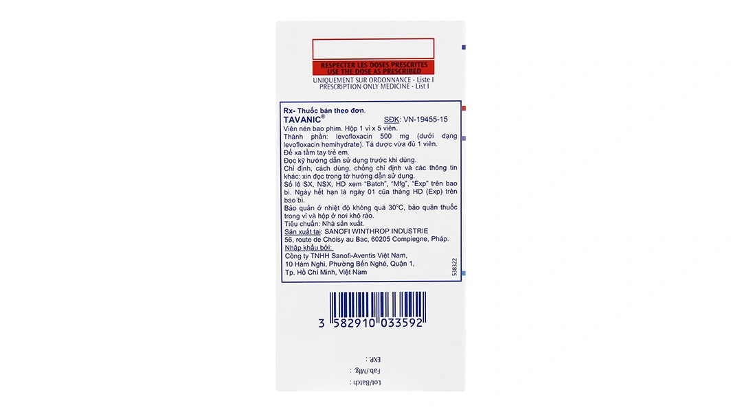 Tavanic 500mg trị nhiễm khuẩn (1 vỉ x 5 viên) - 1