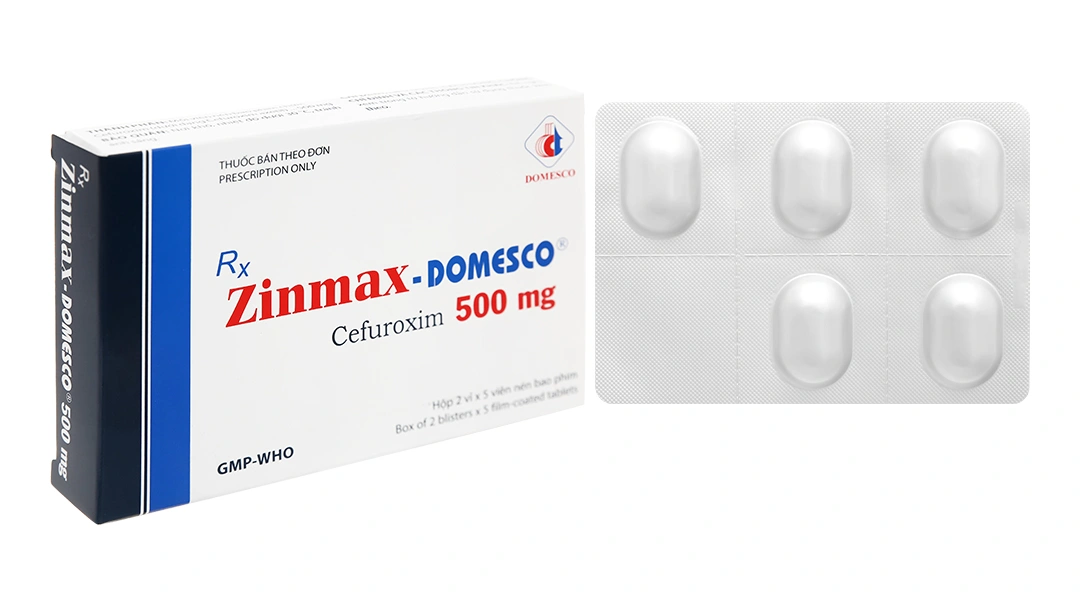 Zinmax-Domesco 500mg trị nhiễm khuẩn đường hô hấp (2 vỉ x 5 viên) - 