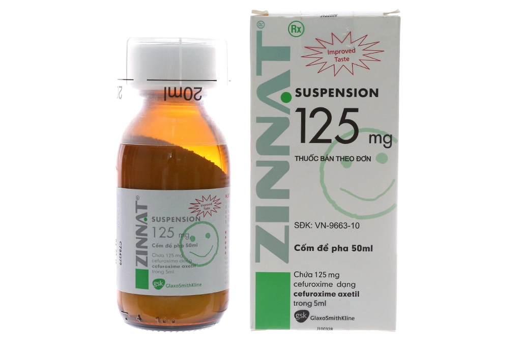 Cốm pha hỗn dịch uống Zinnat Suspension 125mg trị nhiễm khuẩn lọ để pha 50ml - 
