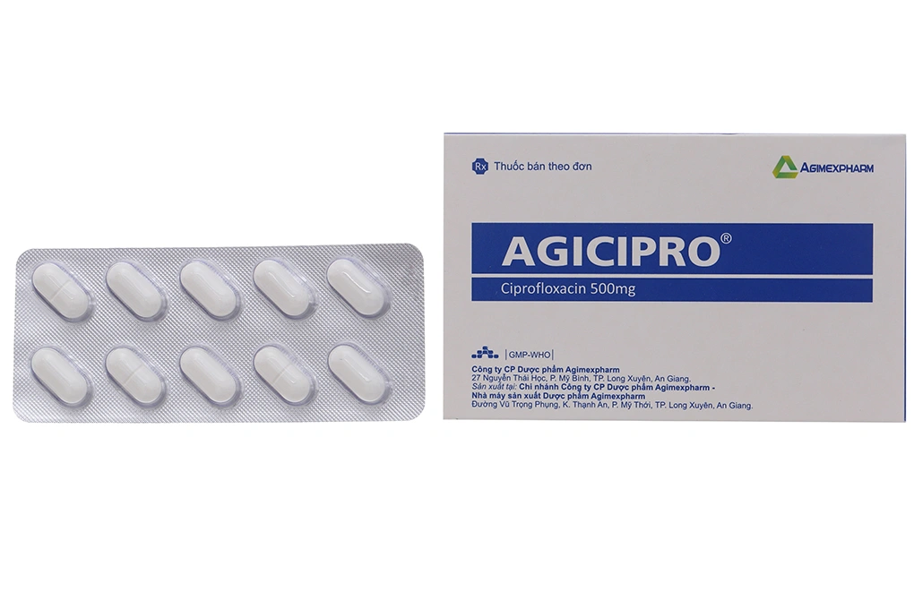 Agicipro 500mg dự phòng và trị nhiễm khuẩn nặng (10 vỉ x 10 viên) - 