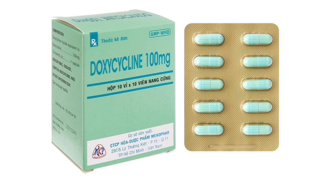 Doxycycline Mekophar 100mg trị nhiễm khuẩn do bệnh Brucella, bệnh tả (10 vỉ x 10 viên) - 