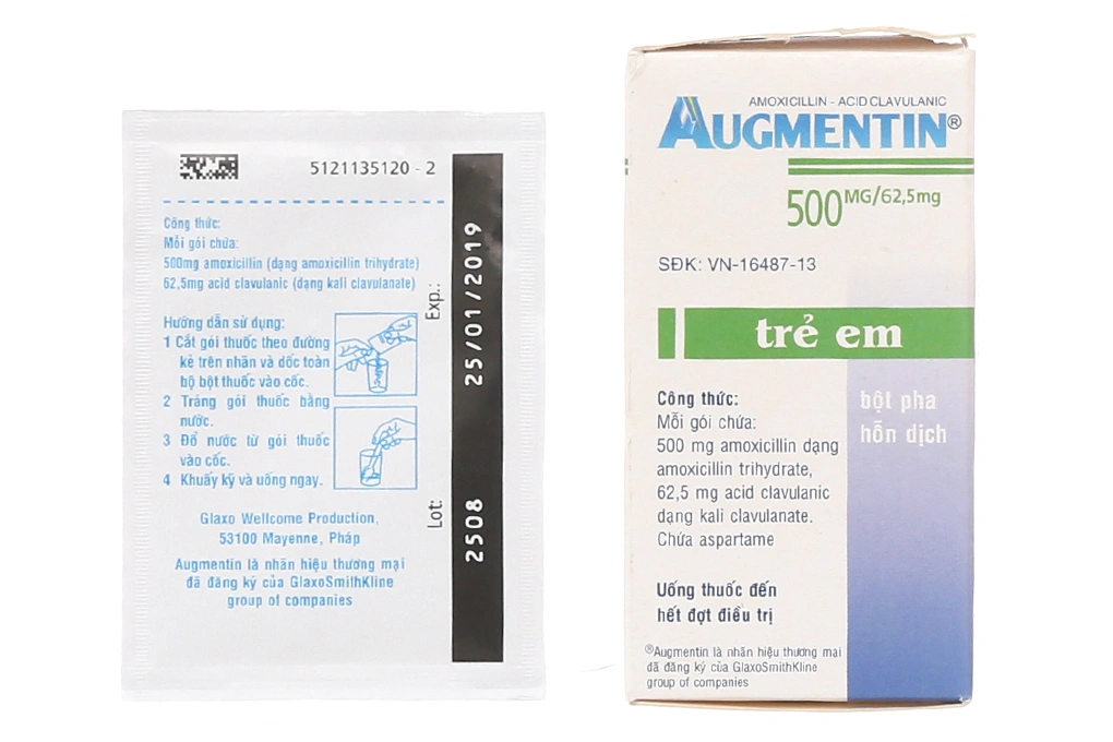 Bột pha hỗn dịch uống Augmentin 500mg/62.5mg trị nhiễm khuẩn hộp 12 gói - 1