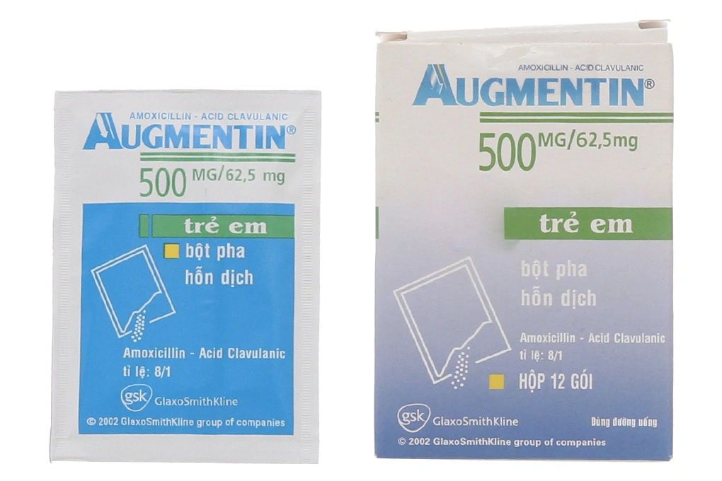 Bột pha hỗn dịch uống Augmentin 500mg/62.5mg trị nhiễm khuẩn hộp 12 gói - 