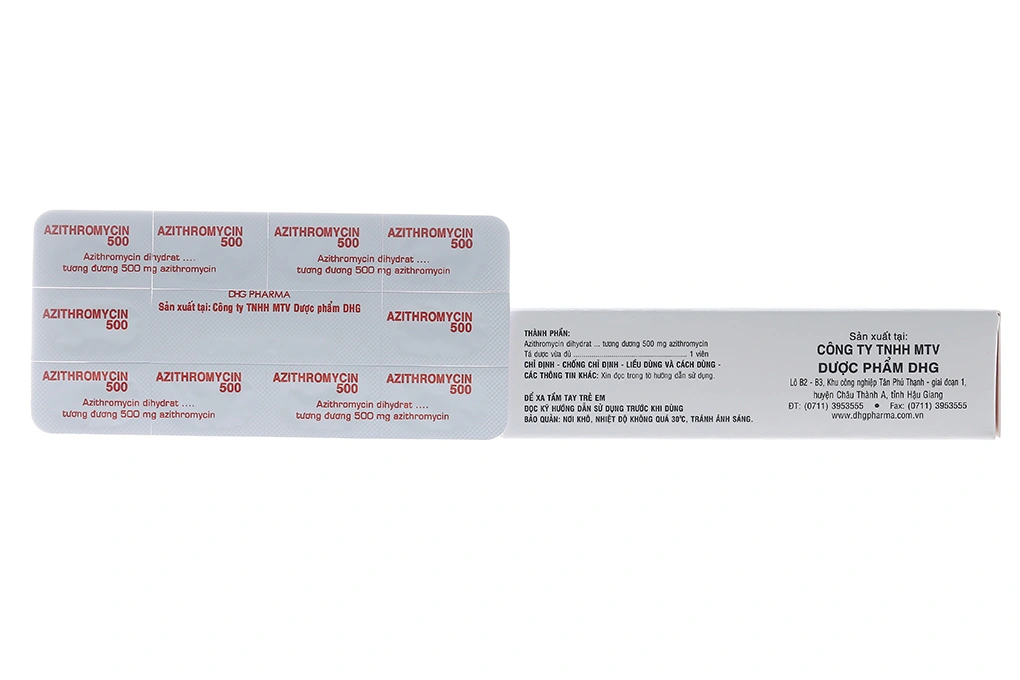 Azithromycin 500 Dược Hậu Giang trị nhiễm khuẩn (3 vỉ x 10 viên) - 1