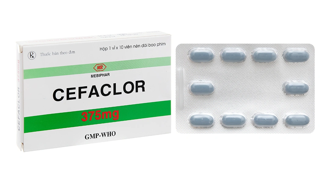 Cefaclor Mebiphar 375mg điều trị nhiễm khuẩn đường hô hấp (1 vỉ x 10 viên) - 