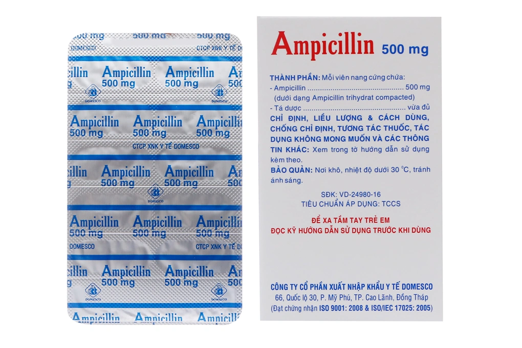 Ampicillin Domesco 500mg trị nhiễm khuẩn (10 vỉ x 10 viên) - 1