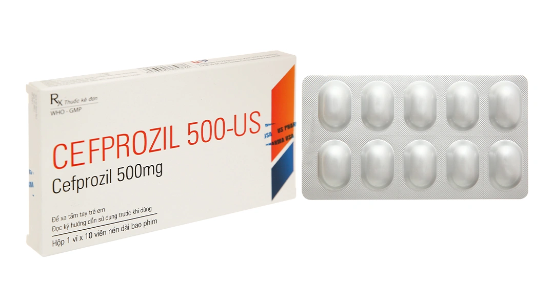 Cefprozil 500-US trị viêm tai giữa cấp tính, viêm họng (1 vỉ x 10 viên) - 