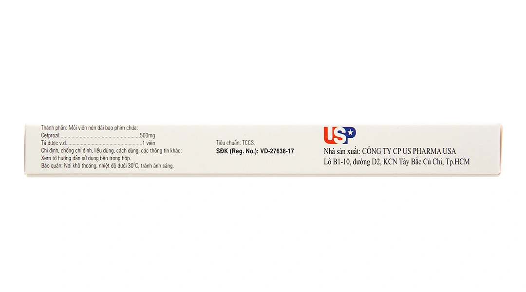 Cefprozil 500-US trị viêm tai giữa cấp tính, viêm họng (1 vỉ x 10 viên) - 2
