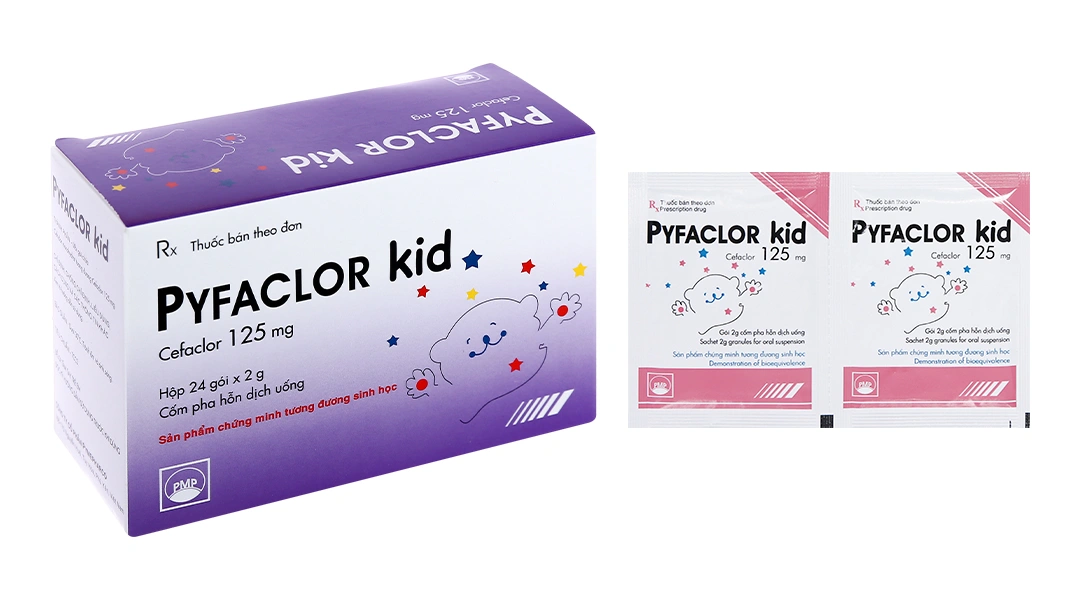 Cốm pha hỗn dịch uống Pyfaclor Kid 125mg trị nhiễm khuẩn hô hấp (24 gói x 2g) - 