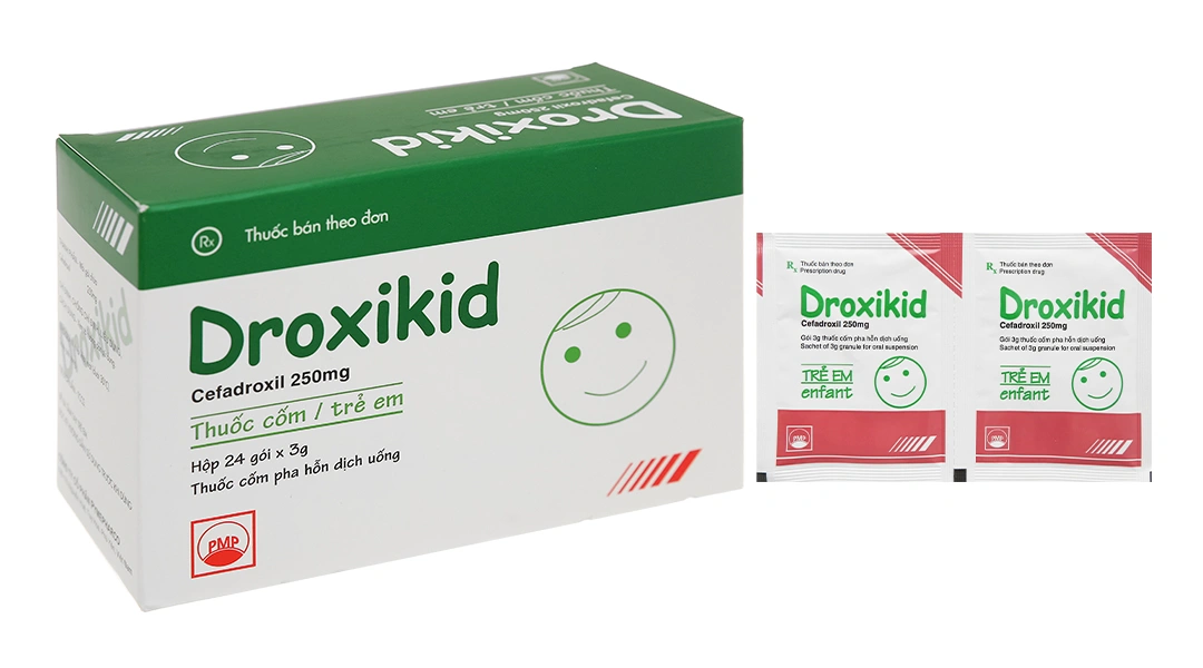Cốm pha hỗn dịch uống Droxikid 250mg trị nhiễm khuẩn đường tiết niệu (24 gói x 3g) - 