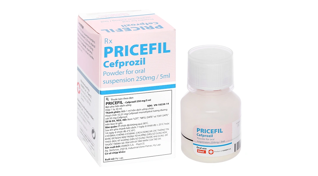 Bột pha hỗn dịch uống Pricefil 250mg/5ml trị nhiễm khuẩn đường hô hấp chai 30ml - 