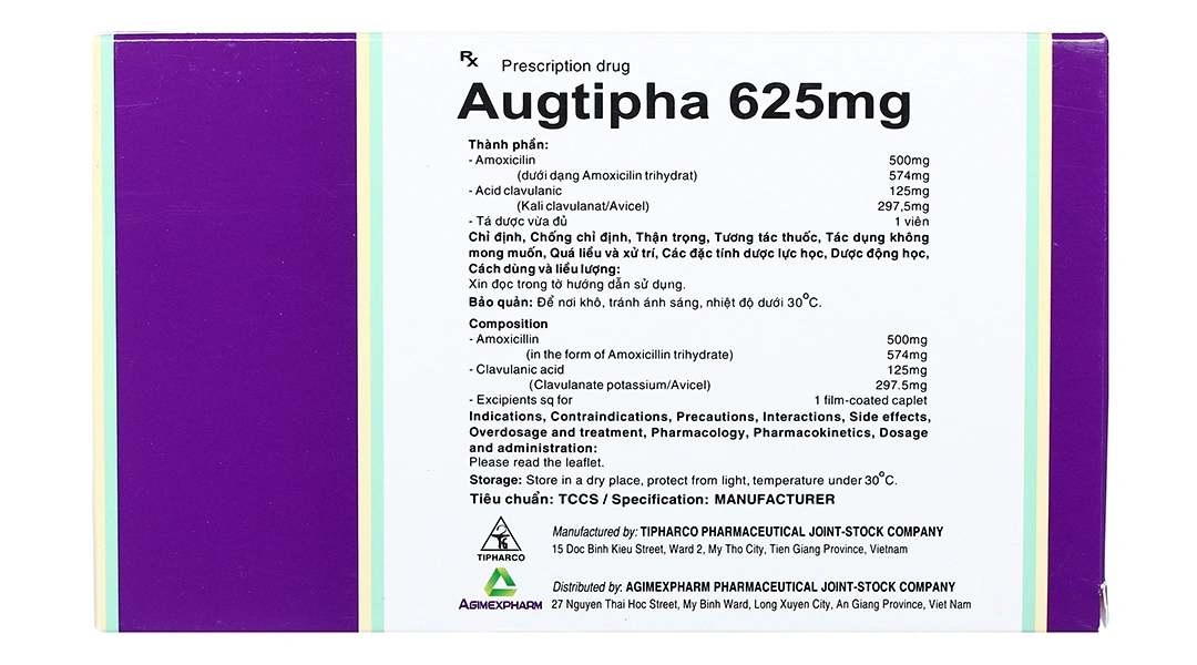 Augtipha 625mg điều trị nhiễm khuẩn (2 vỉ x 10 viên) - 1