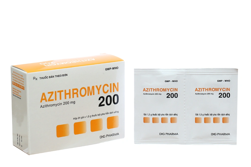 Bột pha hỗn dịch uống Azithromycin 200 DHG trị nhiễm khuẩn (24 gói x 1.5g) - 