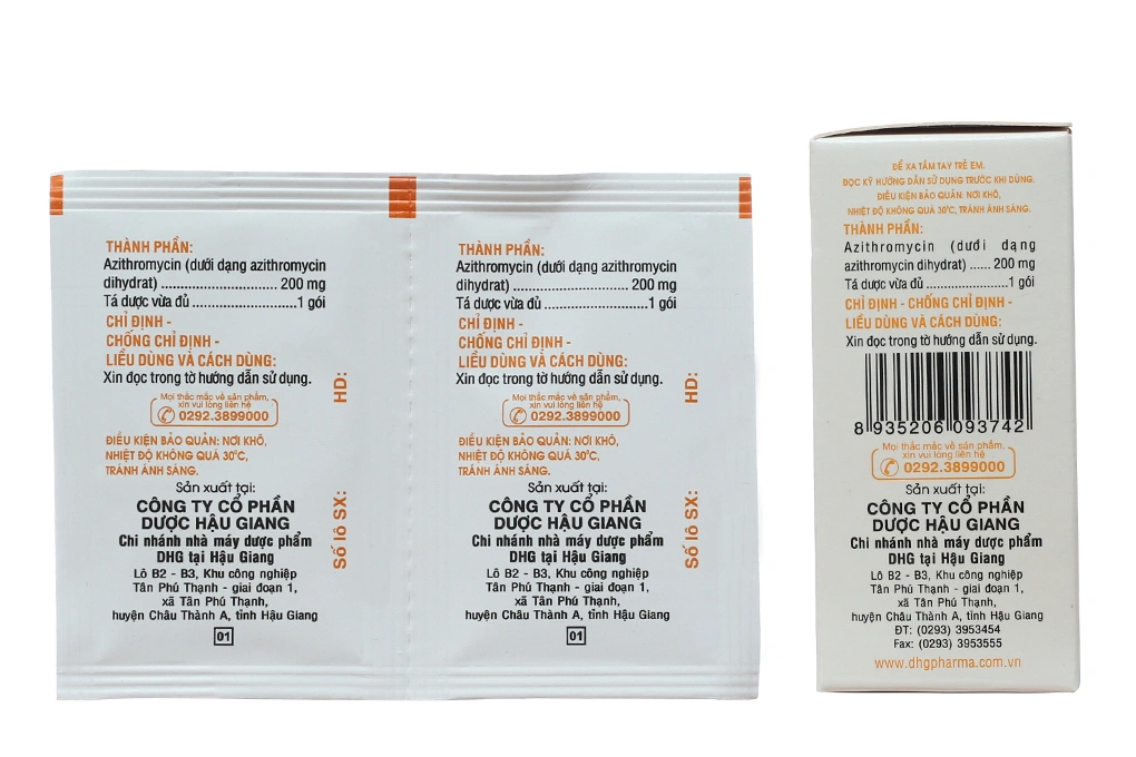 Bột pha hỗn dịch uống Azithromycin 200 DHG trị nhiễm khuẩn (24 gói x 1.5g) - 1