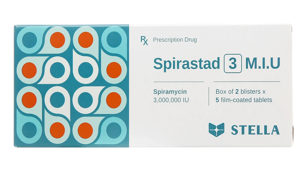 Spirastad 3 M.I.U trị nhiễm khuẩn đường hô hấp, da, và sinh dục (2 vỉ x 5 viên) - 2