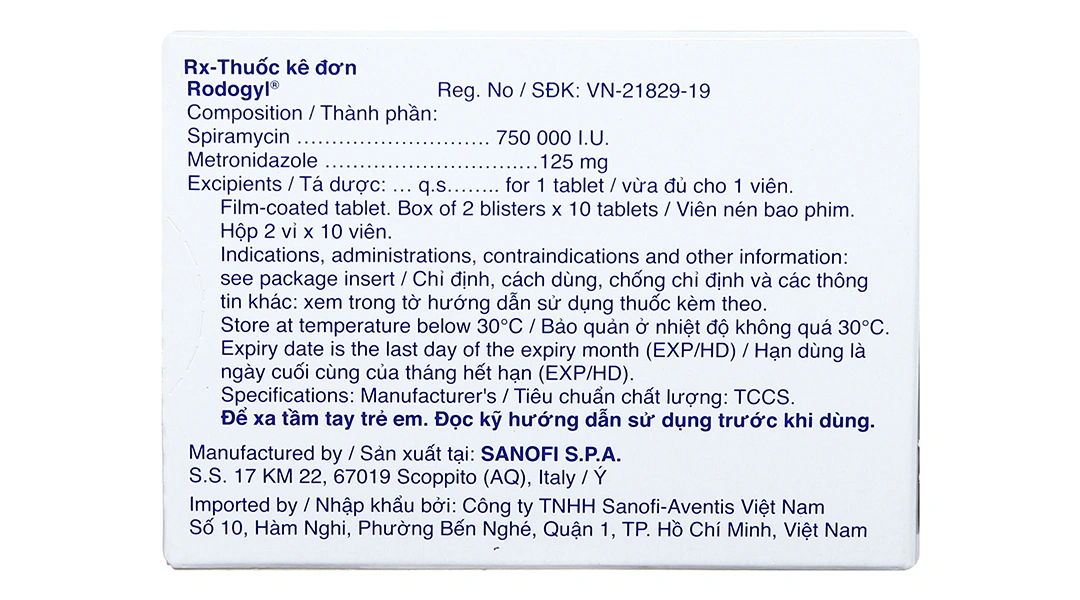Rodogyl điều trị nhiễm khuẩn răng miệng (2 vỉ x 10 viên) - 1