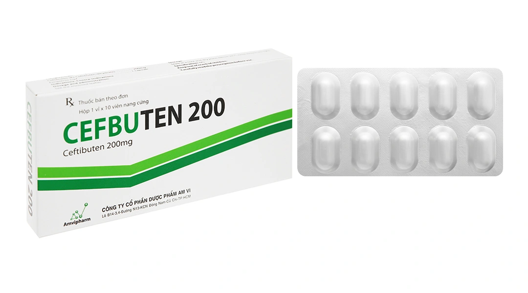 Cefbuten 200 trị nhiễm khuẩn vừa và nhẹ (1 vỉ x 10 viên) - 