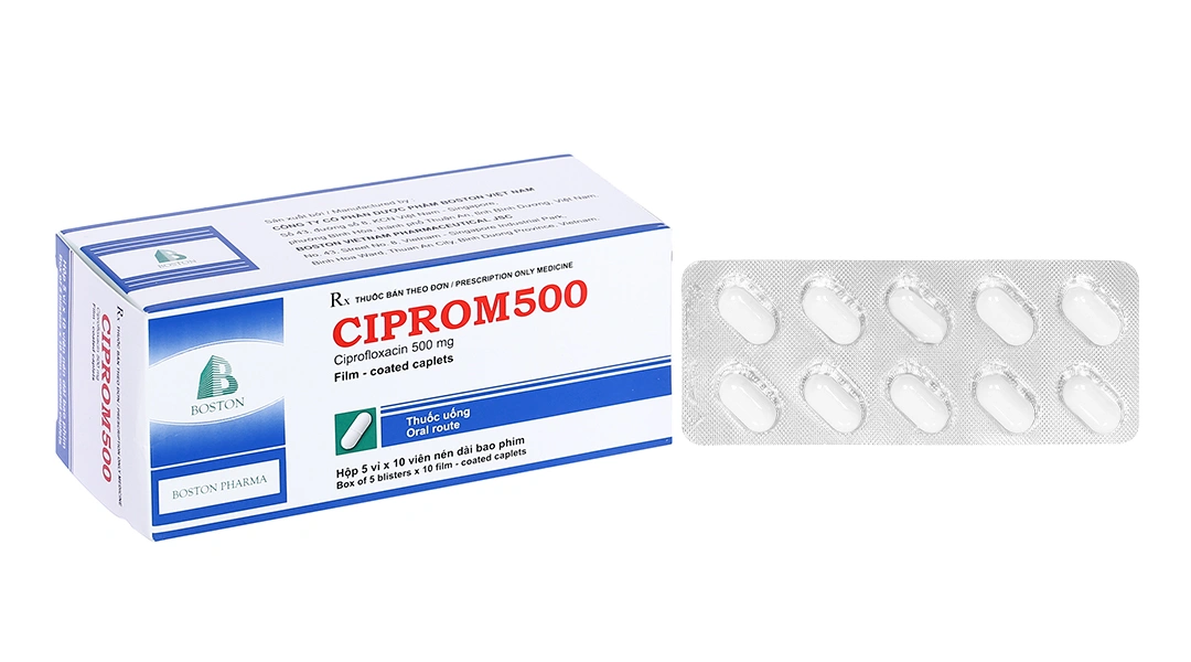 Ciprom500 trị nhiễm khuẩn nặng do vi khuẩn nhạy cảm (5 vỉ x 10 viên) - 