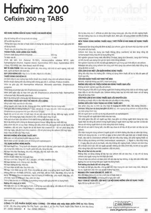 Hafixim 200 Tabs trị nhiễm khuẩn do vi khuẩn nhạy cảm (3 vỉ x 10 viên) - 6