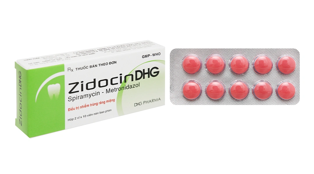ZidocinDHG trị nhiễm trùng răng miệng cấp tính, mạn tính hoặc tái phát (2 vỉ x 10 viên) - 