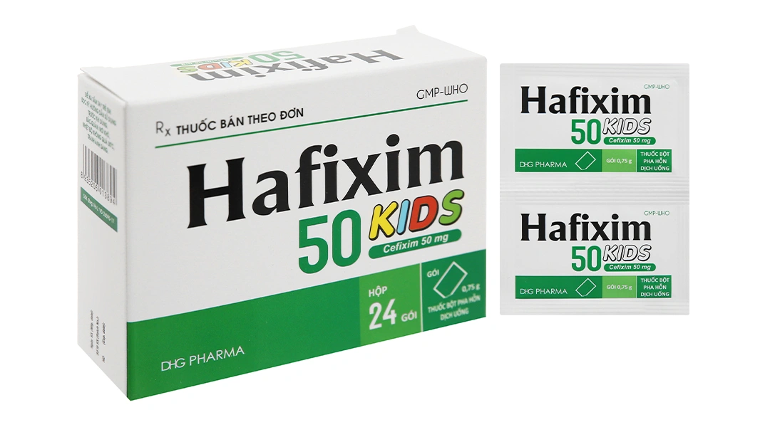 Bột pha hỗn dịch uống Hafixim 50 Kids trị nhiễm khuẩn (24 gói x 0.75g) - 