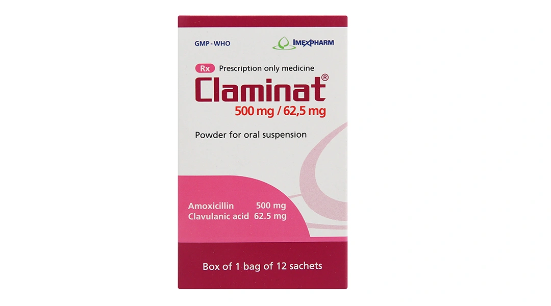 Bột pha hỗn dịch uống Claminat 500mg/62.5mg trị nhiễm khuẩn túi 12 gói - 1