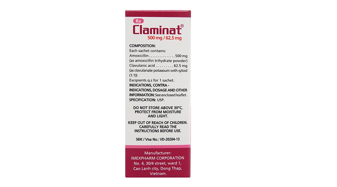 Bột pha hỗn dịch uống Claminat 500mg/62.5mg trị nhiễm khuẩn túi 12 gói - 2