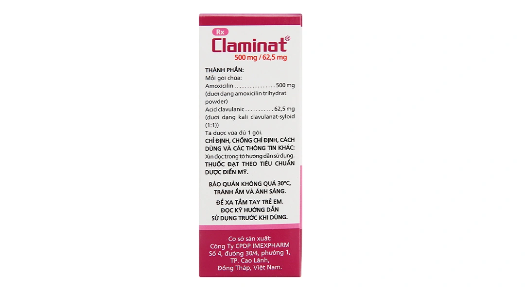 Bột pha hỗn dịch uống Claminat 500mg/62.5mg trị nhiễm khuẩn túi 12 gói - 3
