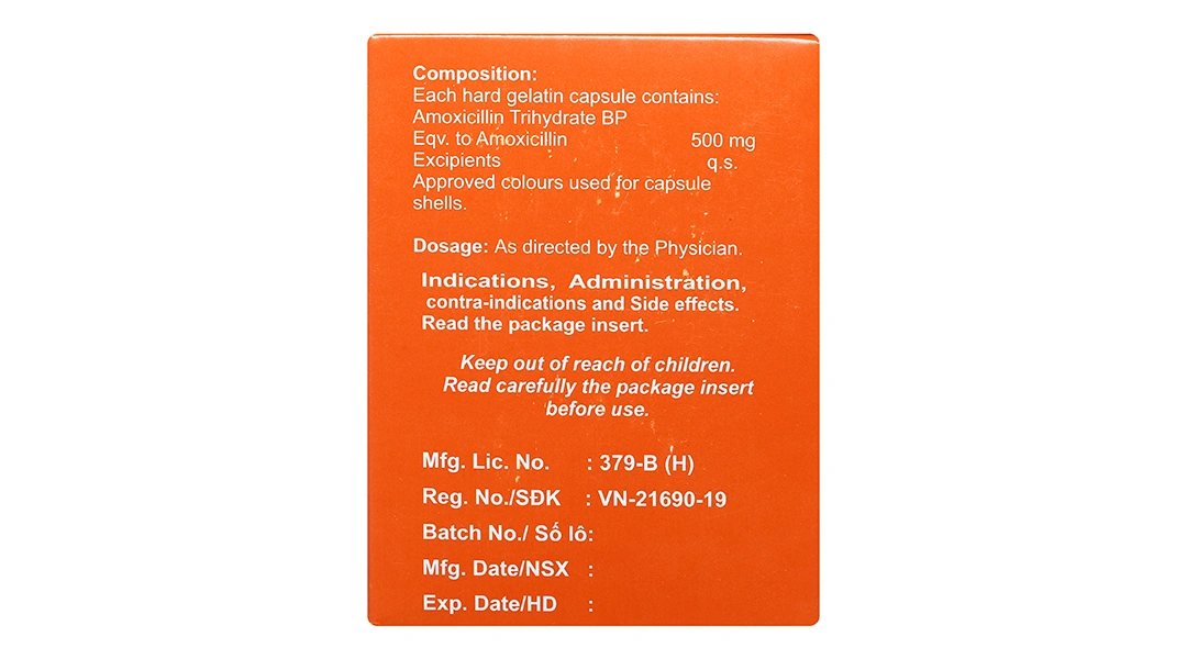 Amoxicillin Capsules BP 500mg trị nhiễm khuẩn (10 vỉ x 10 viên) - 2