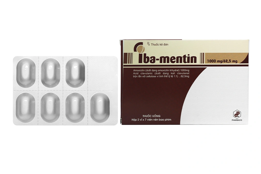 Iba-mentin 1000mg/62.5mg trị nhiễm khuẩn (2 vỉ x 7 viên) - 