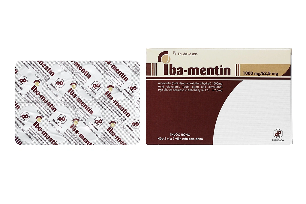 Iba-mentin 1000mg/62.5mg trị nhiễm khuẩn (2 vỉ x 7 viên) - 1