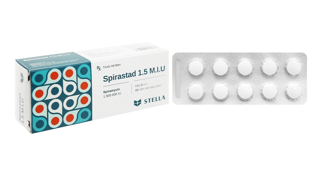 Spirastad 1.5 M.I.U trị nhiễm khuẩn (3 vỉ x 10 viên) - 