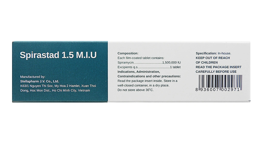Spirastad 1.5 M.I.U trị nhiễm khuẩn (3 vỉ x 10 viên) - 4