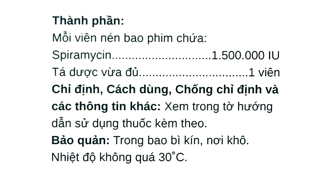 Spirastad 1.5 M.I.U trị nhiễm khuẩn (3 vỉ x 10 viên) - 5