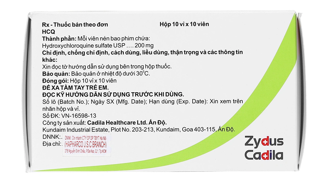 HCQ 200mg trị sốt rét cấp, lupus ban đỏ và viêm khớp dạng thấp (10 vỉ x 10 viên) - 3