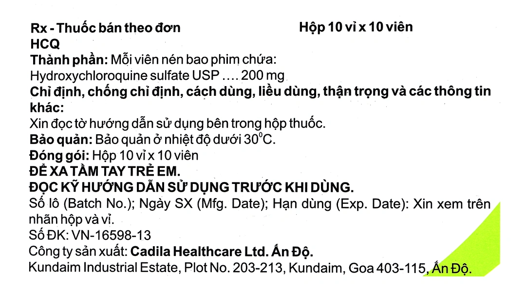HCQ 200mg trị sốt rét cấp, lupus ban đỏ và viêm khớp dạng thấp (10 vỉ x 10 viên) - 4