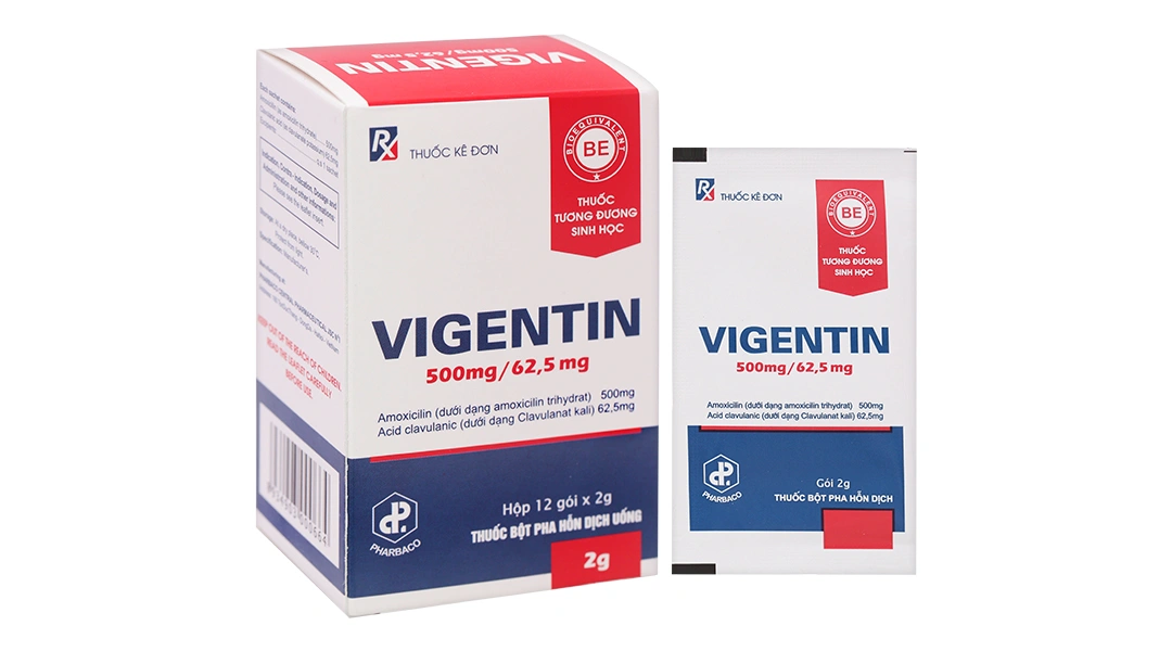 Bột pha hỗn dịch uống Vigentin 500mg/62.5mg trị nhiễm khuẩn (12 gói x 2g) - 