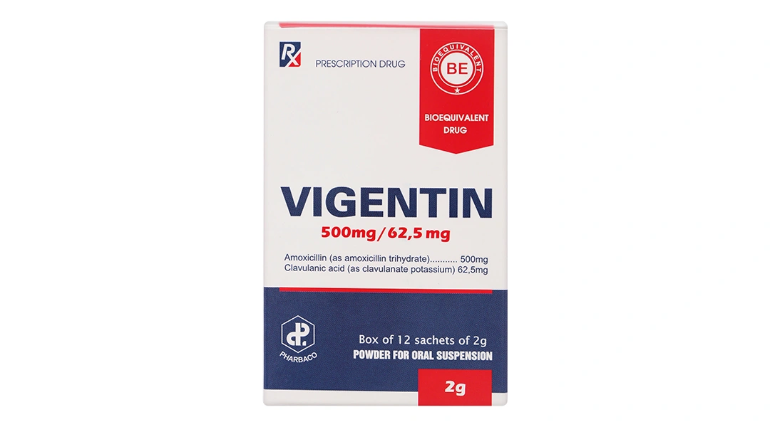 Bột pha hỗn dịch uống Vigentin 500mg/62.5mg trị nhiễm khuẩn (12 gói x 2g) - 1