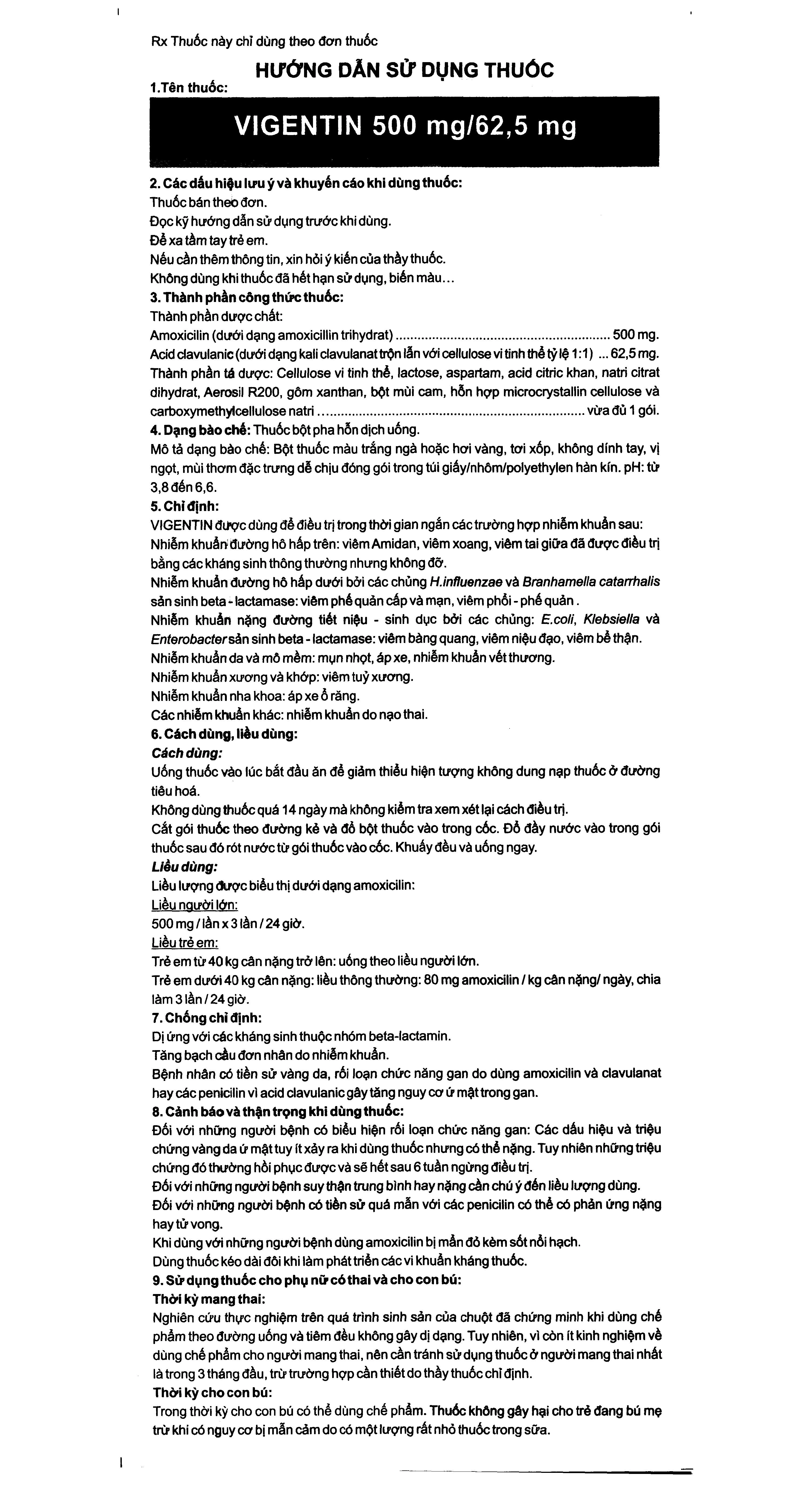 Bột pha hỗn dịch uống Vigentin 500mg/62.5mg trị nhiễm khuẩn (12 gói x 2g) - 5