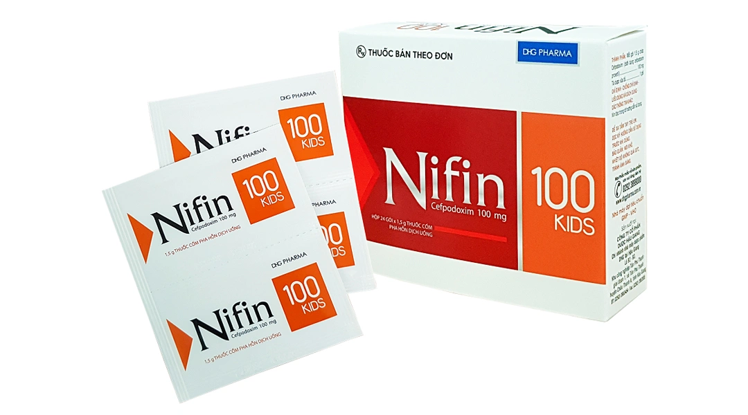 Cốm pha hỗn dịch uống Nifin 100 Kids trị nhiễm khuẩn (24 gói x 1,5g) - 
