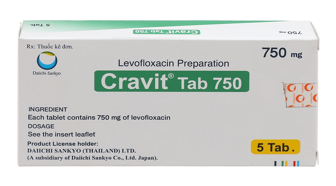 Cravit Tab 750 trị nhiễm khuẩn nhẹ, trung bình và nghiêm trọng (1 vỉ x 5 viên) - 1