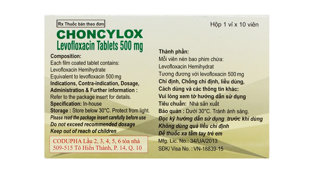Choncylox 500mg trị nhiễm khuẩn (1 vỉ x 10 viên) - 1