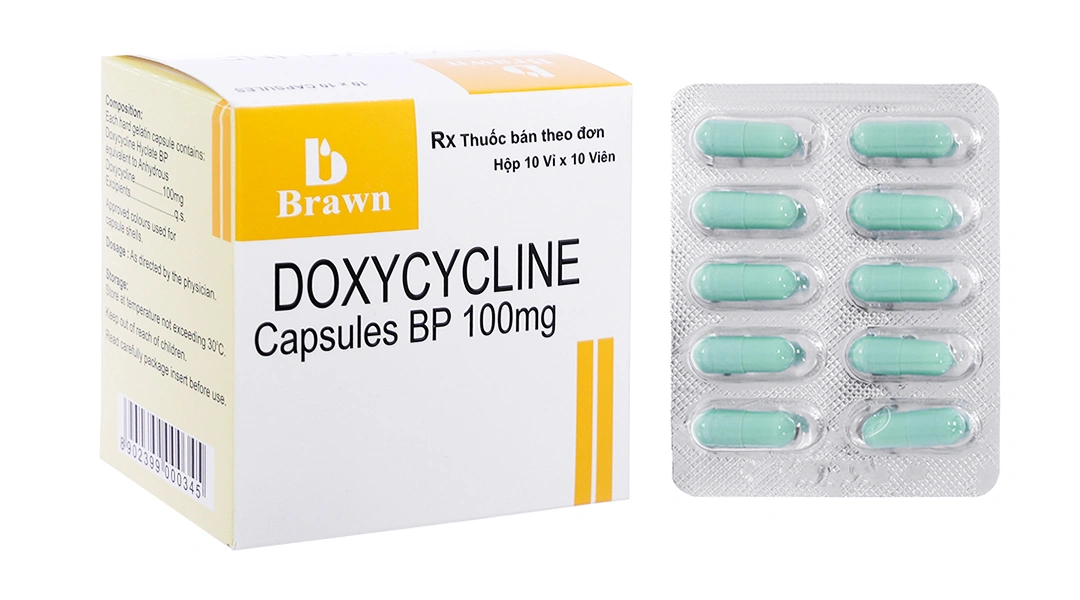 Doxycycline Capsules BP Brawn 100mg trị nhiễm khuẩn (10 vỉ x 10 viên) - 
