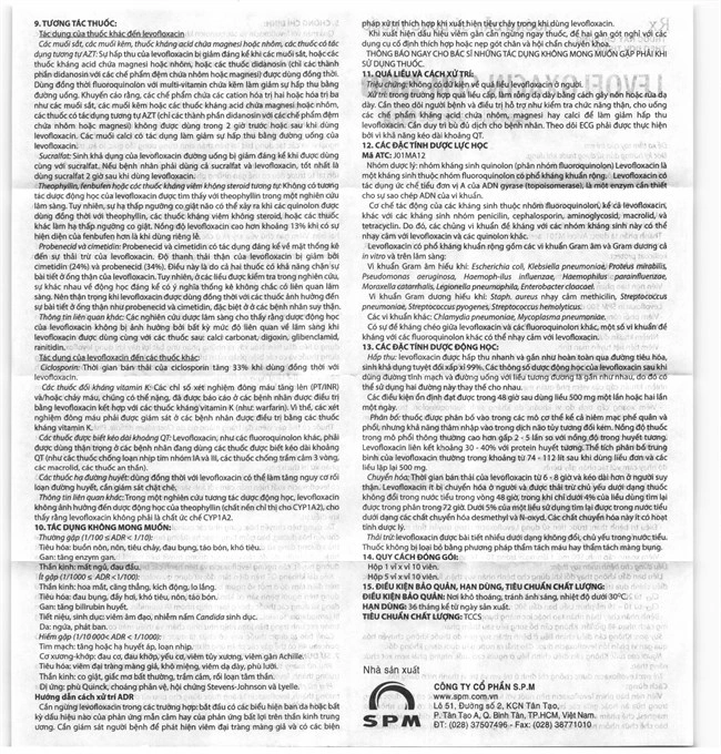 Levofloxacin SPM 500 trị nhiễm khuẩn (5 vỉ x 10 viên) - 8